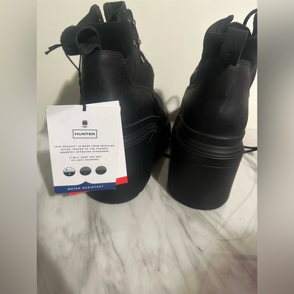 Hunter Black Lace Up Boots with Chunky Soles - Picture 3 of 5